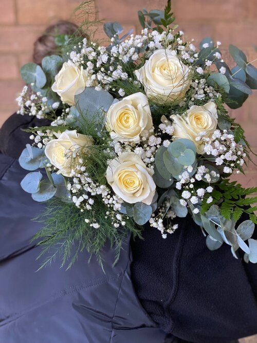 Half A Dozen White Rose Bouquet